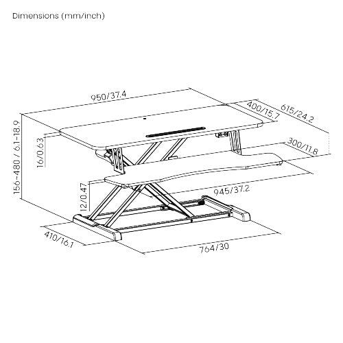 Brateck DWS15-02E Electric X-Lift Desk Sit/Stand Converter with Keyboard Tray