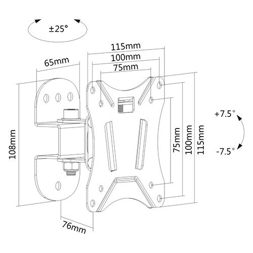 Brateck LCD Monitor Economy Pivot Wall Mount 13" to 27"