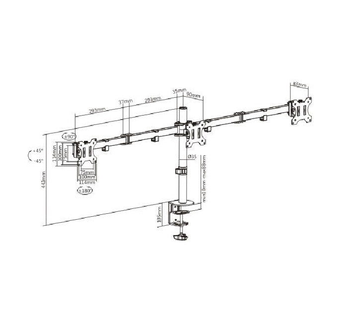 Brateck Triple Screens Economical Double Joint Articulating Monitor Arms - 13"-27"