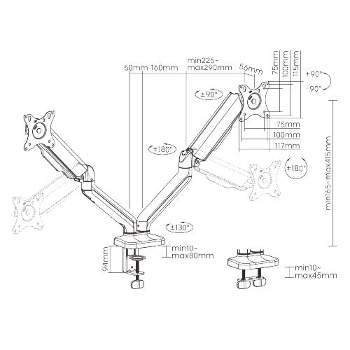 Brateck Cost-Effective Spring-Assisted Dual Monitor Arm - 17' - 32'