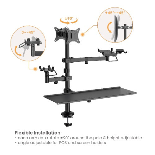 Brateck POS Mounting Solution For Dual Screens With Keyboard Tray