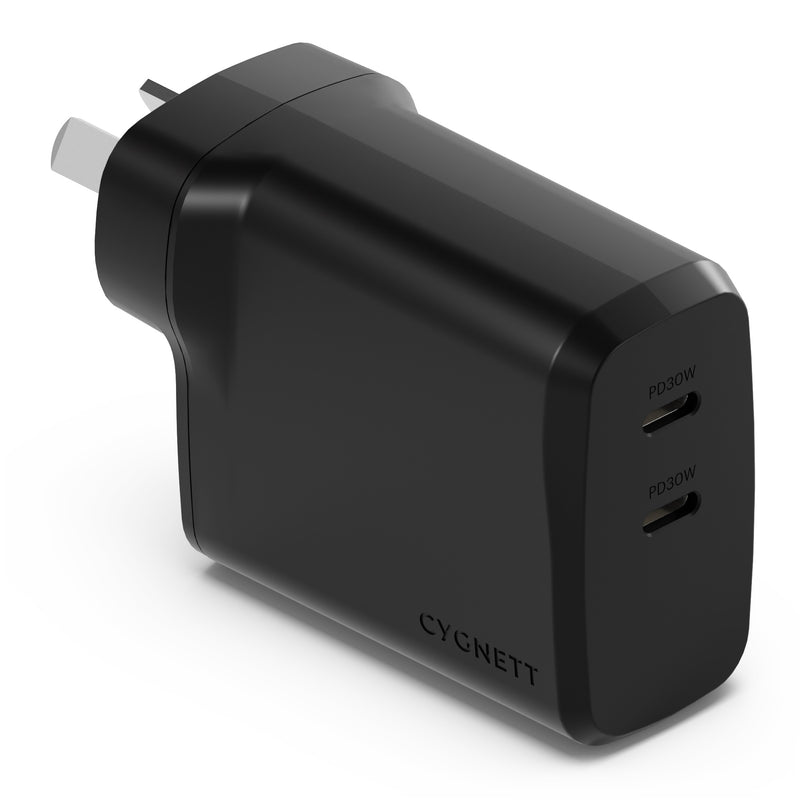 Cygnett PowerPlus 60W (30W x2) Dual Port USB-C PD Fast Wall Charger